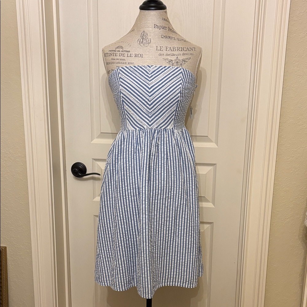 Old Navy Strapless Dress with Blue and White Stripes